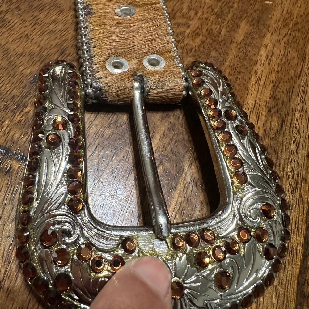 B.B. Simon Brown and Silver Studded Belt Vintage Leather - Picture 6 of 16